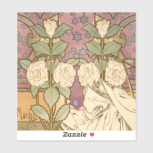 Alphonse Mucha Elegante Art Nouveau Sterne Kamelie Aufkleber