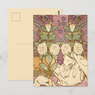 Alphonse Mucha Elegante Art Nouveau Sterne Kamelie Postkarte