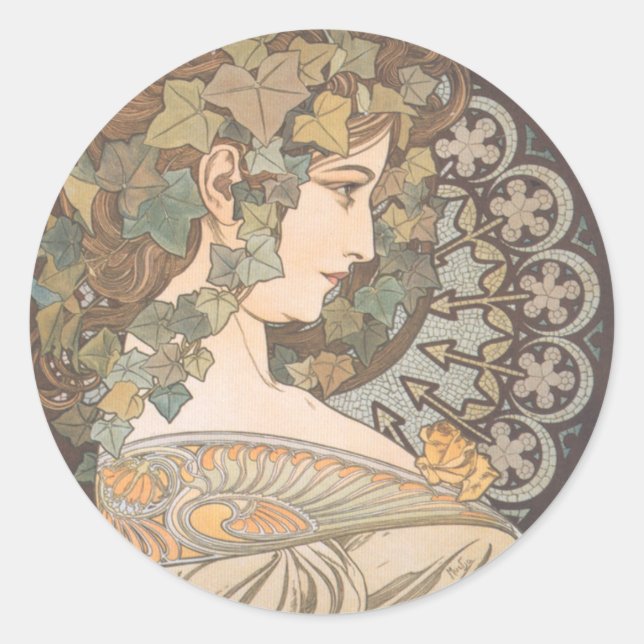Alphonse Mucha - Erin Runder Aufkleber (Vorderseite)
