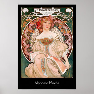 Alphonse Mucha F. Champenois auf schwarz Poster