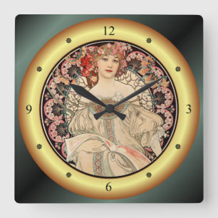 Alphonse Mucha ~ F. Champenois Imprimeur Editeur ~ Quadratische Wanduhr