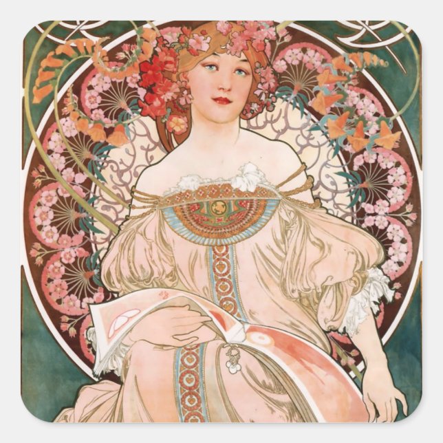 Alphonse Mucha F. Champenois Quadratischer Aufkleber (Vorderseite)