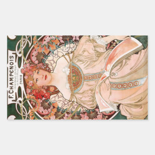 Alphonse Mucha F. Champenois Rechteckiger Aufkleber