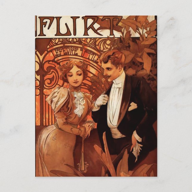 Alphonse Mucha Flirt Postcard Postkarte (Vorderseite)