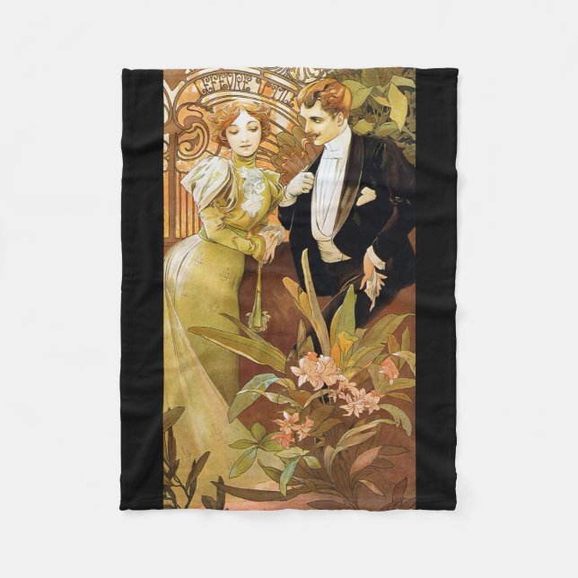 Alphonse Mucha Flirt Vintag Romantik Art Nouveau Fleecedecke (Vorderseite)