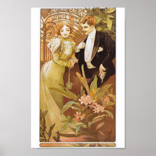 Alphonse Mucha Flirt Vintag Romantik Art Nouveau Poster