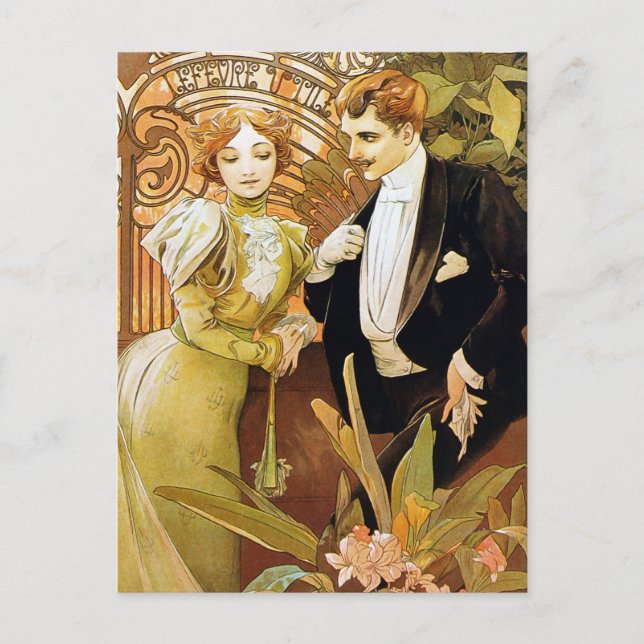 Alphonse Mucha Flirt Vintag Romantik Art Nouveau Postkarte (Vorderseite)