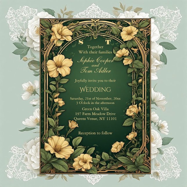 Alphonse Mucha Floral Opulence Gold Frame Wedding Einladung (Alphonse Mucha Floral Opulence Gold Frame Wedding Invitation)