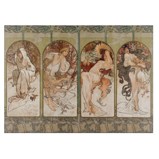 Alphonse Mucha Four Seasons 1897 Art Nouveau Panel Schneidebrett (Vorderseite)
