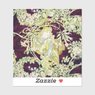 Alphonse Mucha Frau mit Gänseblümchen Art Nouveau Aufkleber