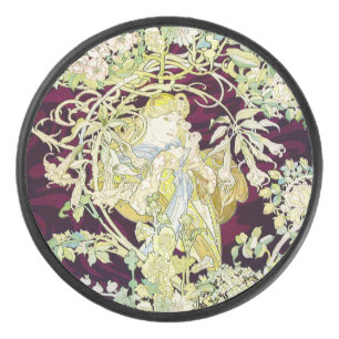 Alphonse Mucha Frau mit Gänseblümchen Art Nouveau  Eishockey Puck