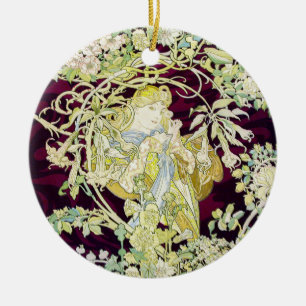 Alphonse Mucha Frau mit Gänseblümchen Art Nouveau  Keramik Ornament