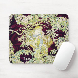 Alphonse Mucha Frau mit Gänseblümchen Art Nouveau Mousepad