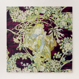 Alphonse Mucha Frau mit Gänseblümchen Art Nouveau Puzzle