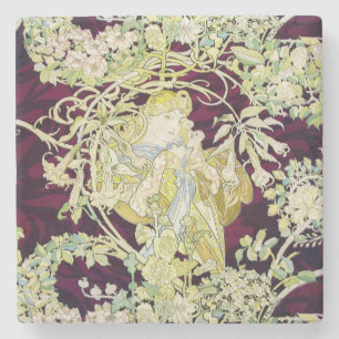 Alphonse Mucha Frau mit Gänseblümchen Art Nouveau Steinuntersetzer