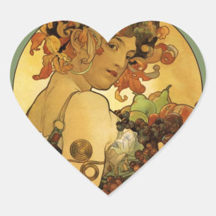 Alphonse Mucha Fruchtmalerei Herz-Aufkleber