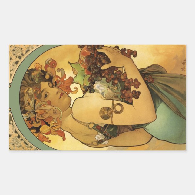 Alphonse Mucha Fruchtmalerei Rechteckiger Aufkleber (Vorderseite)