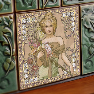 Alphonse Mucha Frühling 4 Jahreszeiten Art Nouveau Fliese
