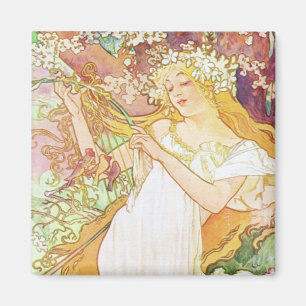 Alphonse Mucha Frühlingsblumen Vintage Art Nouveau Magnet