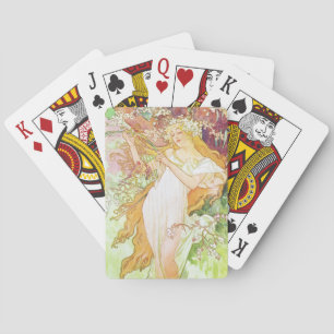 Alphonse Mucha Frühlingsblumen Vintage Art Nouveau Spielkarten