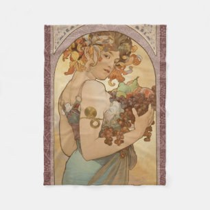 Alphonse Mucha Fruit Art Nouveau Vintage Jungfrau Fleecedecke