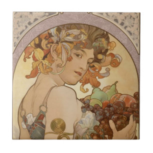 Alphonse Mucha Fruit Art Nouveau Vintage Jungfrau Fliese