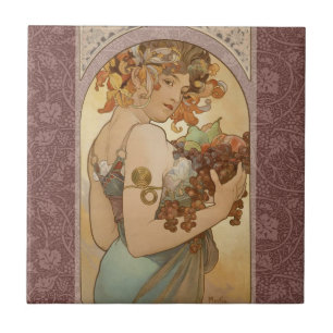 Alphonse Mucha Fruit Art Nouveau Vintage Jungfrau Fliese