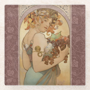 Alphonse Mucha Fruit Art Nouveau Vintage Jungfrau Glasuntersetzer