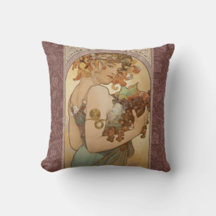 Alphonse Mucha Fruit Art Nouveau Vintage Jungfrau Kissen