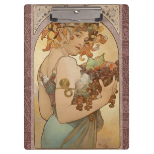 Alphonse Mucha Fruit Art Nouveau Vintage Jungfrau Klemmbrett