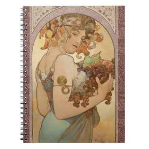 Alphonse Mucha Fruit Art Nouveau Vintage Jungfrau Notizblock