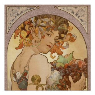 Alphonse Mucha Fruit Art Nouveau Vintage Jungfrau Poster