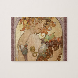 Alphonse Mucha Fruit Art Nouveau Vintage Jungfrau Puzzle