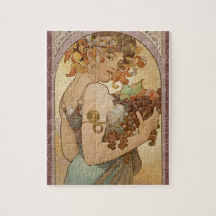 Alphonse Mucha Fruit Art Nouveau Vintage Jungfrau Puzzle