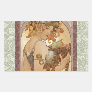 Alphonse Mucha Fruit Art Nouveau Vintage Jungfrau Rechteckiger Aufkleber