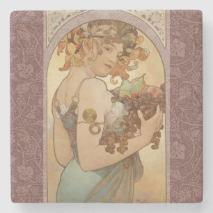 Alphonse Mucha Fruit Art Nouveau Vintage Jungfrau Steinuntersetzer