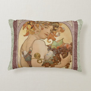 Alphonse Mucha Fruit Art Nouveau Vintage Jungfrau Zierkissen