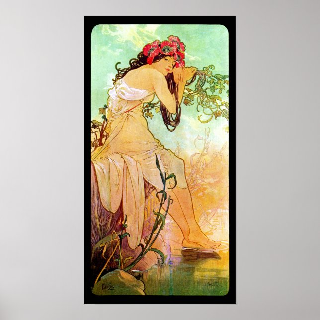 Alphonse Mucha Girl am Teich Poster (Vorne)