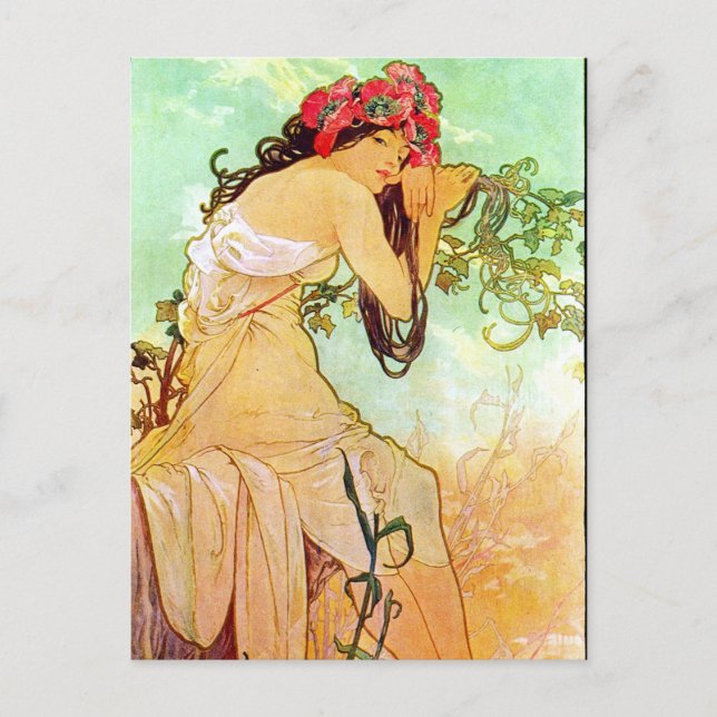 Alphonse Mucha Girl am Teich Postkarte (Vorderseite)