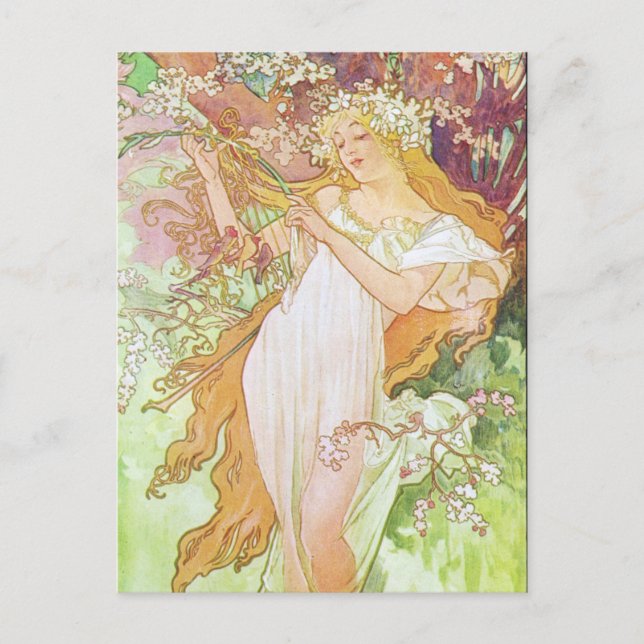 Alphonse Mucha Girl In Garden Art Nouveau Artwork  Postkarte (Vorderseite)