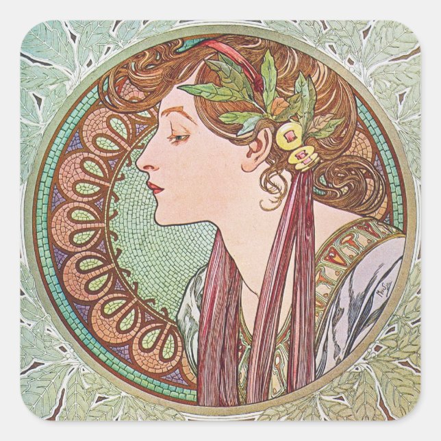 Alphonse Mucha Goddess Art Quadratischer Aufkleber (Vorderseite)