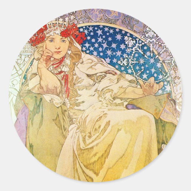 Alphonse Mucha Goddess Runder Aufkleber (Vorderseite)