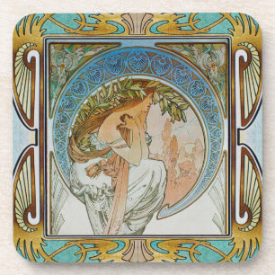 Alphonse Mucha harter Kunststoff-Untersetzer Set v Getränkeuntersetzer