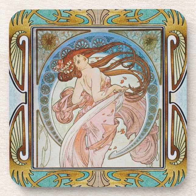 Alphonse Mucha harter Kunststoff-Untersetzer Set v Getränkeuntersetzer (Vorderseite)