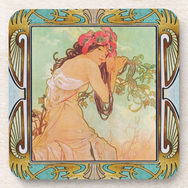 Alphonse Mucha harter Kunststoff-Untersetzer Set v Getränkeuntersetzer (Vorderseite)
