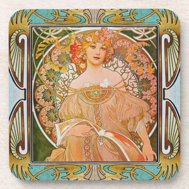 Alphonse Mucha harter Kunststoff-Untersetzer Set v Getränkeuntersetzer (Vorderseite)