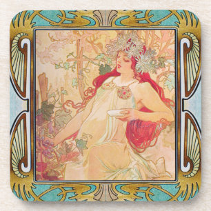 Alphonse Mucha harter Kunststoff-Untersetzer Set v Getränkeuntersetzer