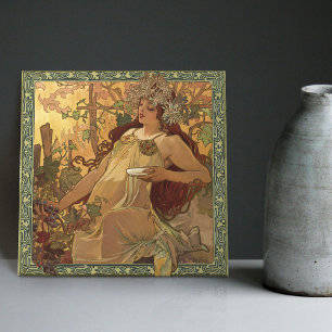 Alphonse Mucha Herbstsaison Art Nouveau Vintage Fliese