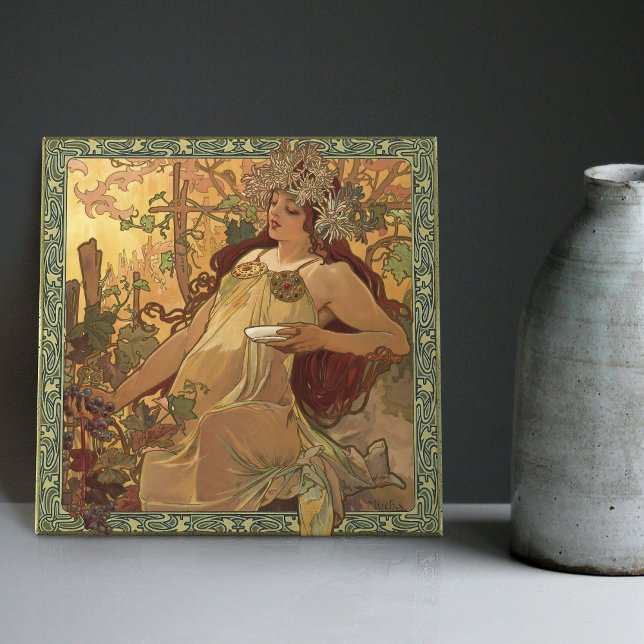 Alphonse Mucha Herbstsaison Jugendstil Vintag Fliese (Von Creator hochgeladen)