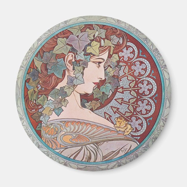 Alphonse Mucha Ivy Art Nouveau Kühlschrankmagnet Magnet (Vorne)